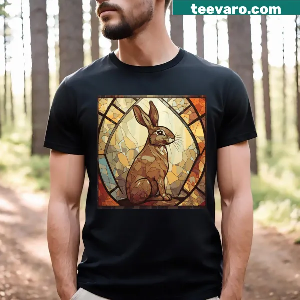 Illustration of a rabbit in a stained glass style on a t-shirt