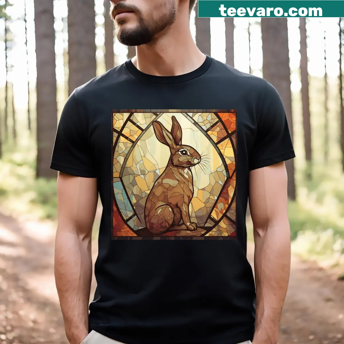 Illustration of a rabbit in a stained glass style on a t-shirt