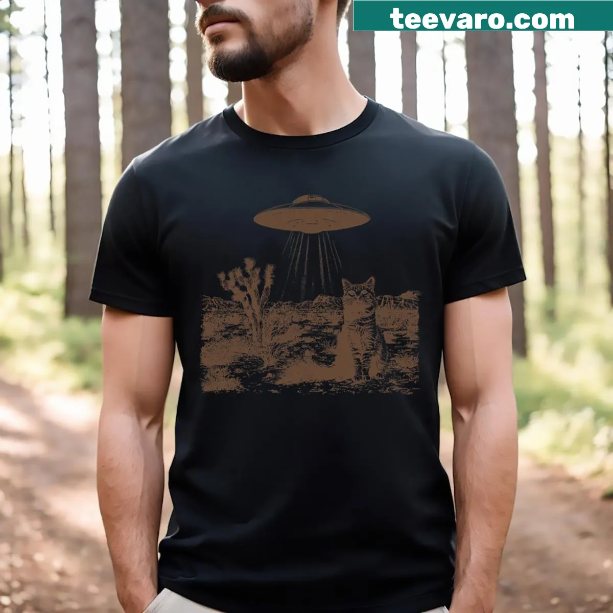 Retro t-shirt featuring a cowboy cat and UFO in a playful design
