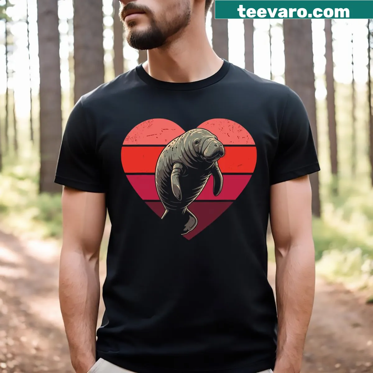 Vintage heart manatee graphic T-shirt for Valentine's Day