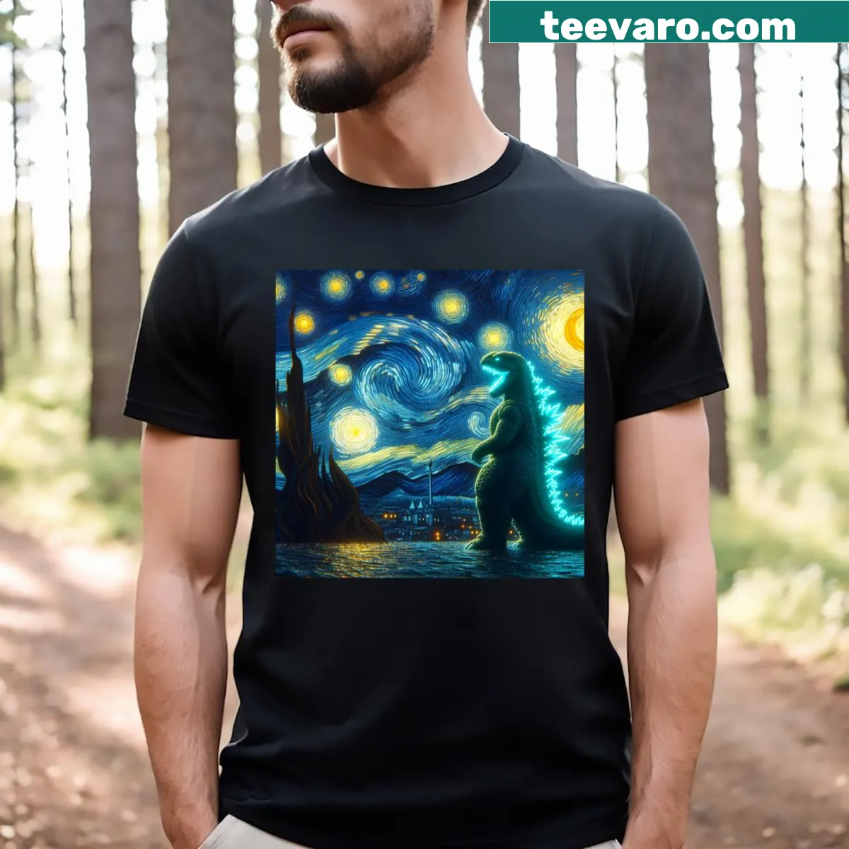 Kaiju monster illustration inspired by starry night art