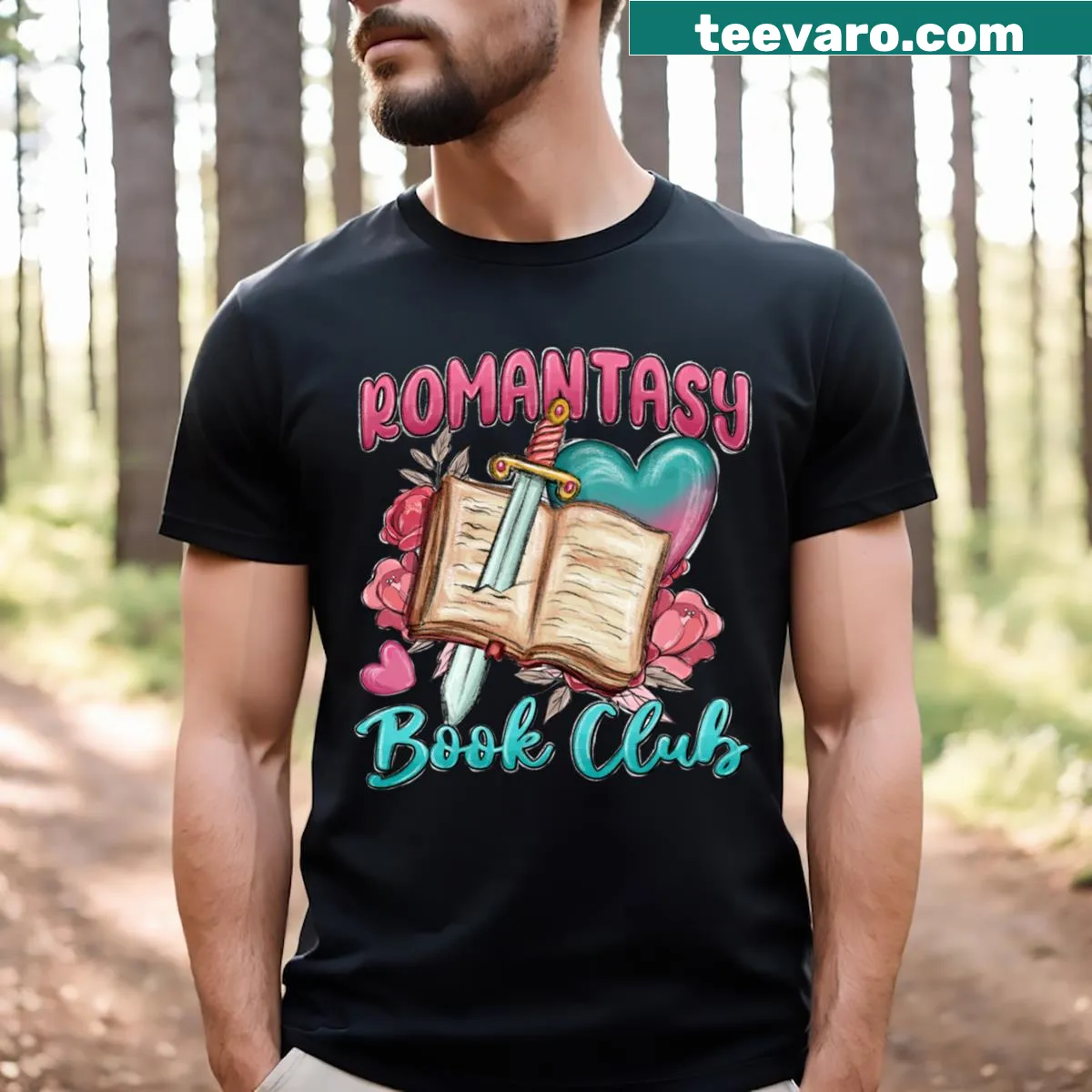 Typographic design celebrating romance novels on T-shirt
