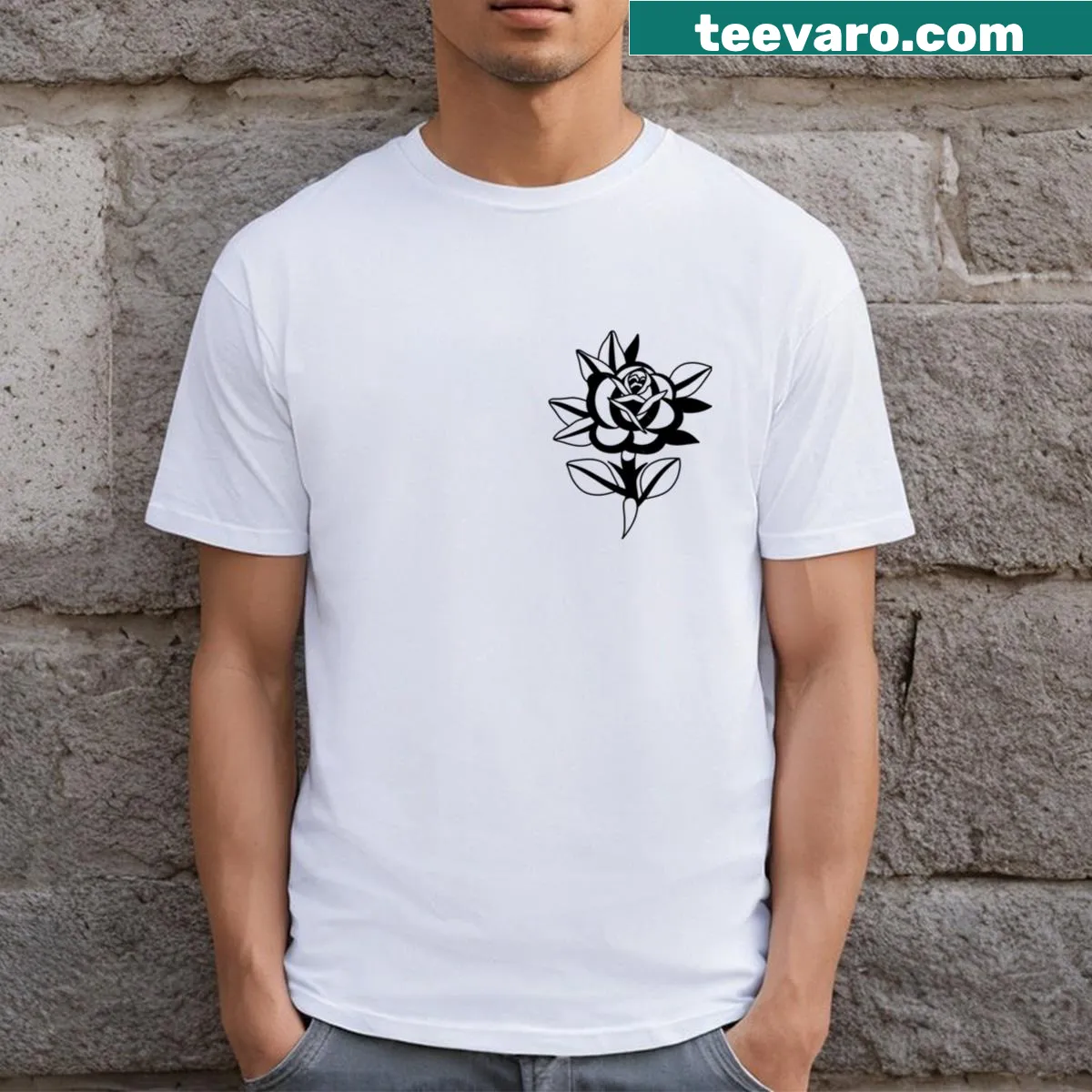 Illustration of a delicate rose on T-shirt