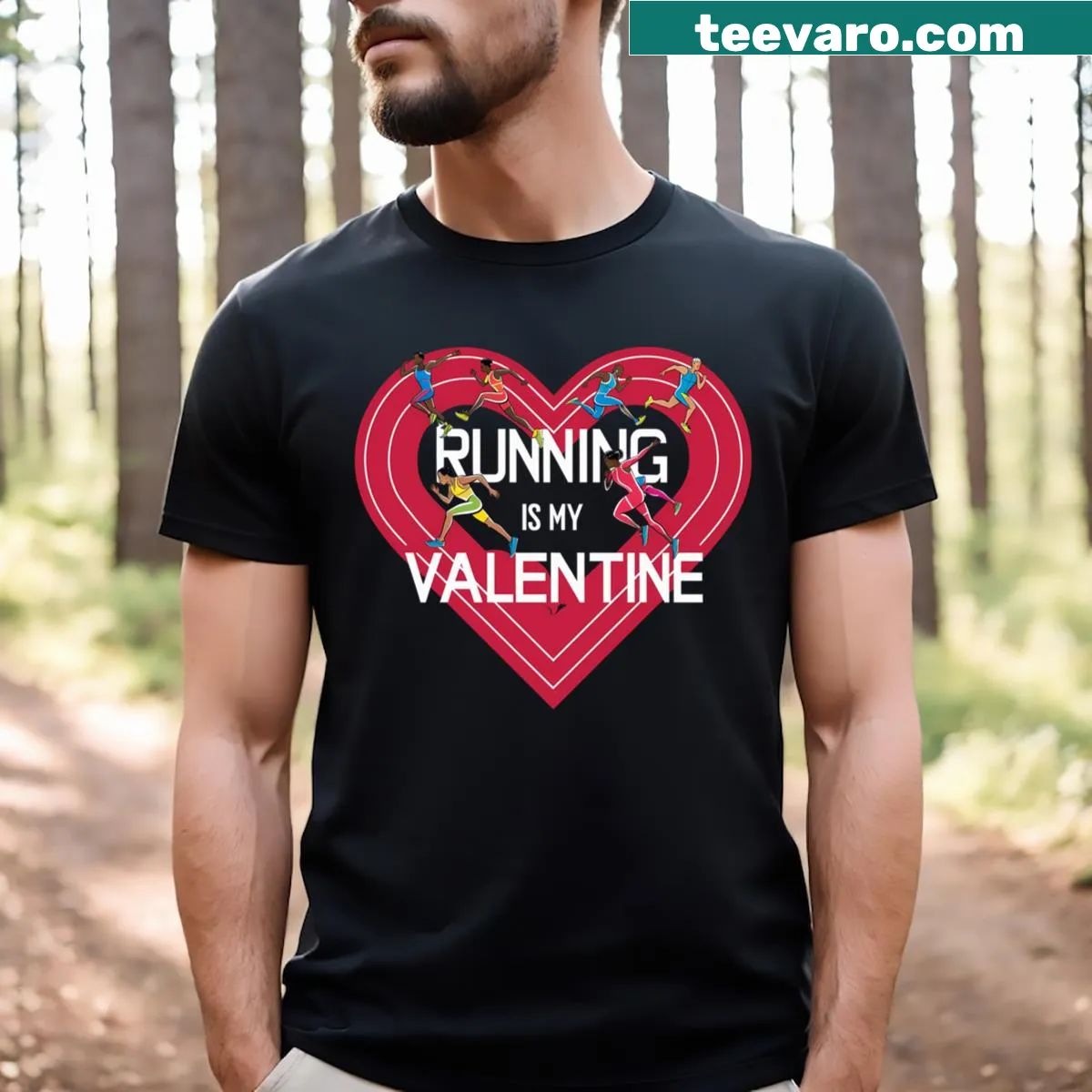 T-shirt with heart and track design saying Running Is My Valentine