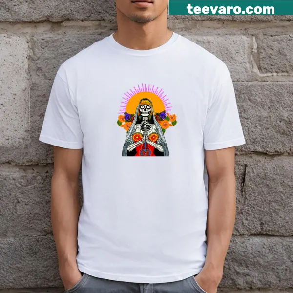 Illustrated Santa Muerte graphic on T-shirt