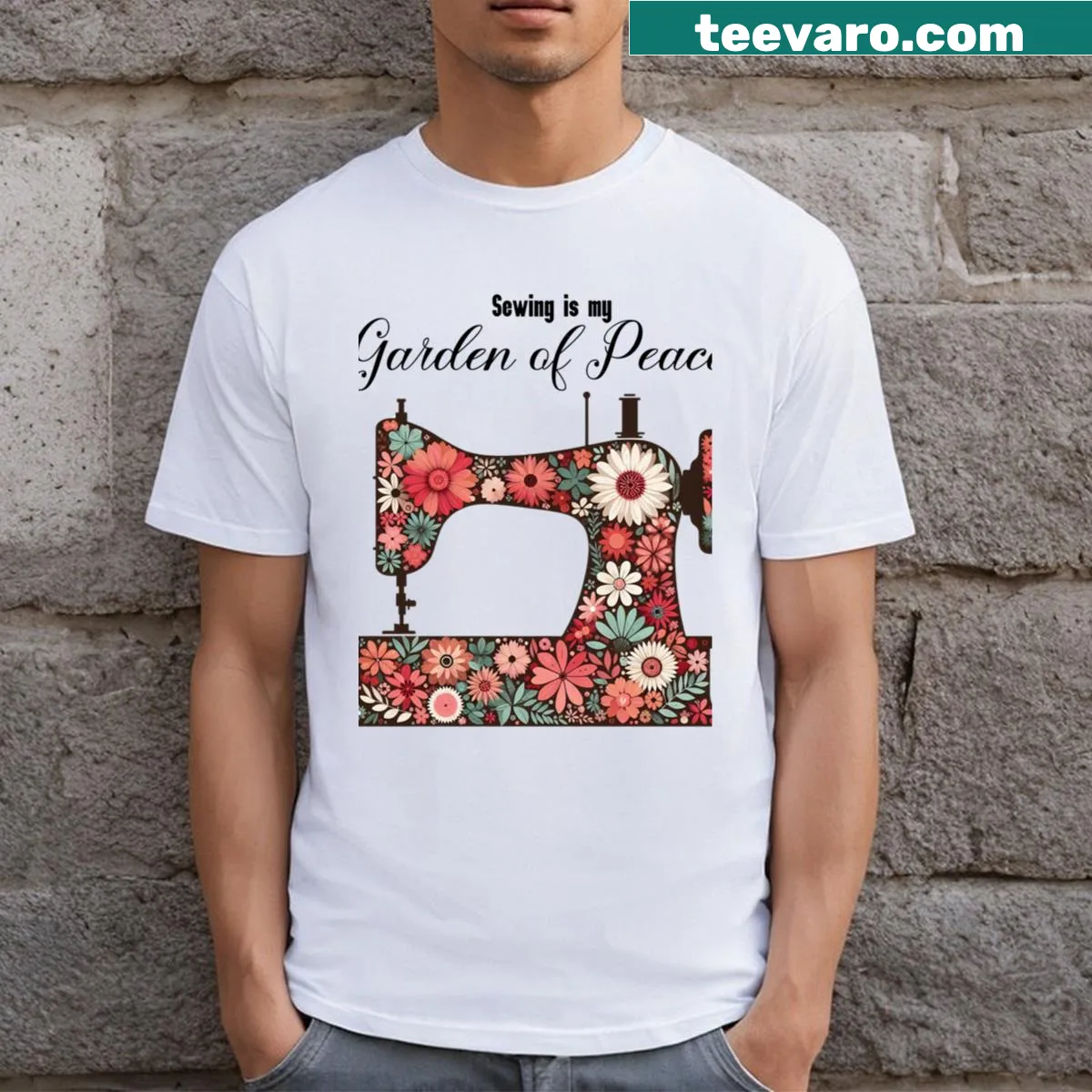 Seamstress-themed Sewing Machine Flowers t-shirt for moms