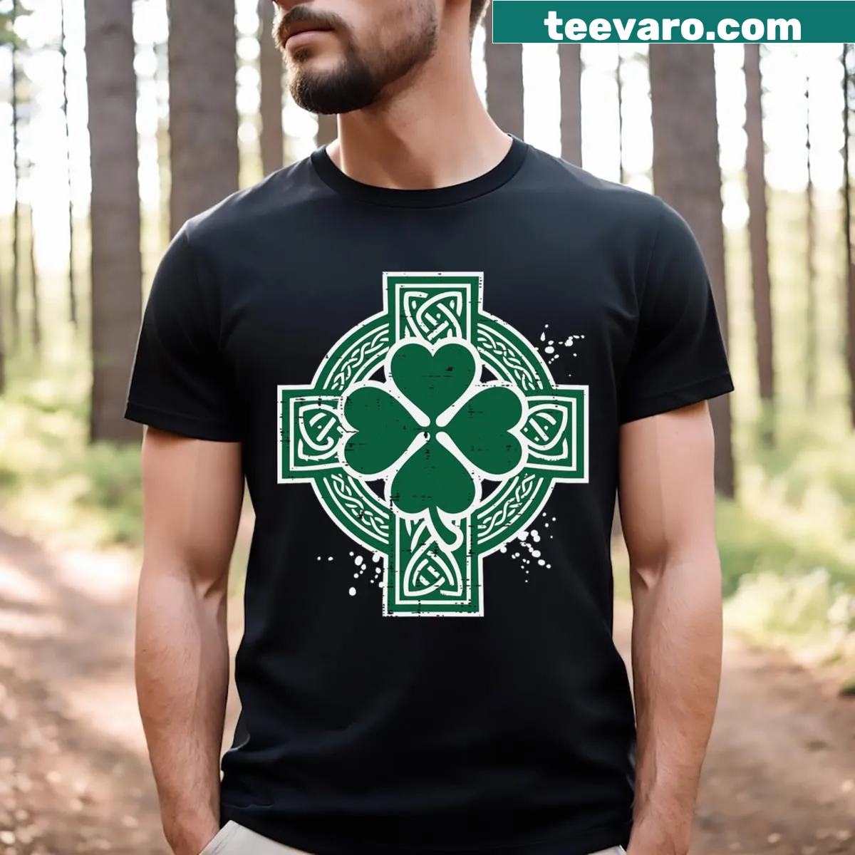 Kids T-shirt featuring a Celtic knot, clover, and cross for St. Patrick's Day