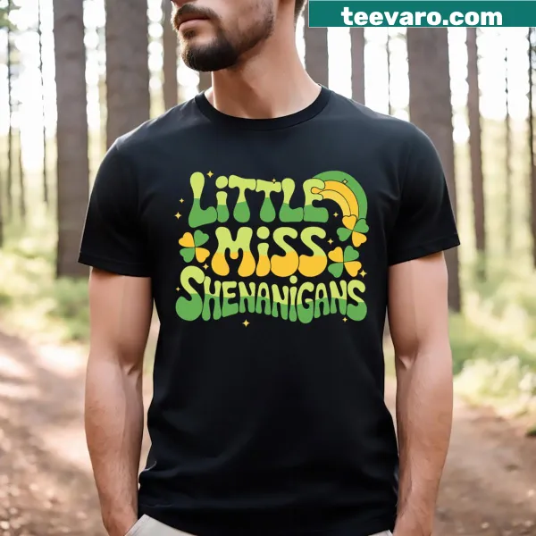 Cute Little Miss Shenanigans graphic on a St. Patrick's Day t-shirt for kids