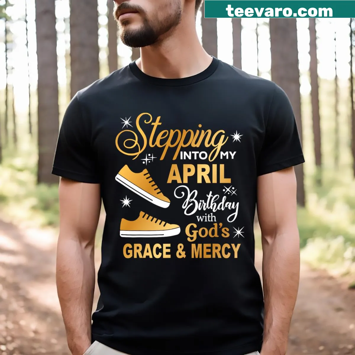 T-shirt celebrating an April birthday with a faith-inspired design