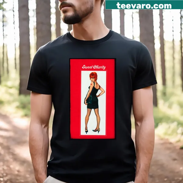 Cheerful t-shirt with 'Sweet Charity' phrase in playful typography.