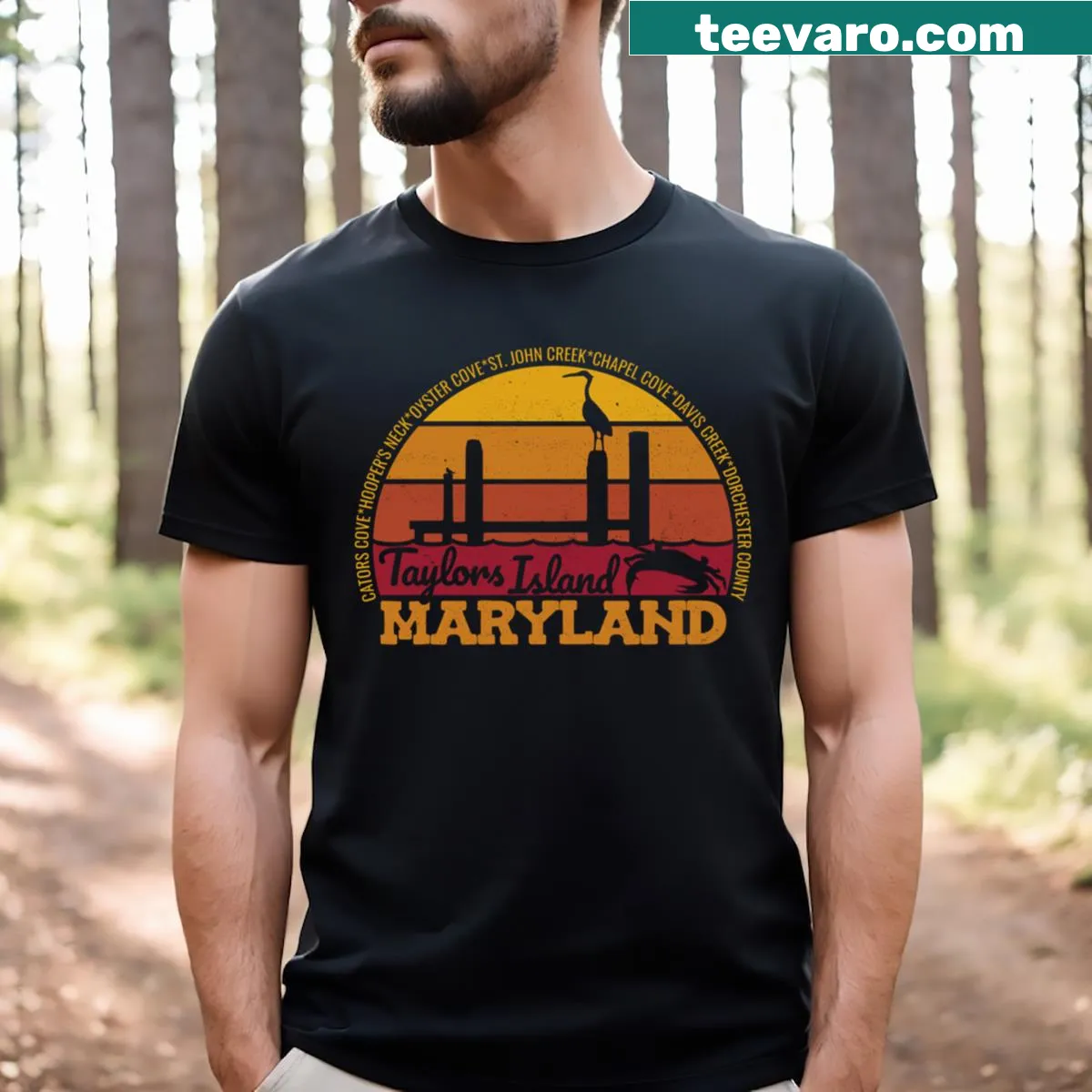 Retro logo of Taylor's Island, Maryland on a t-shirt
