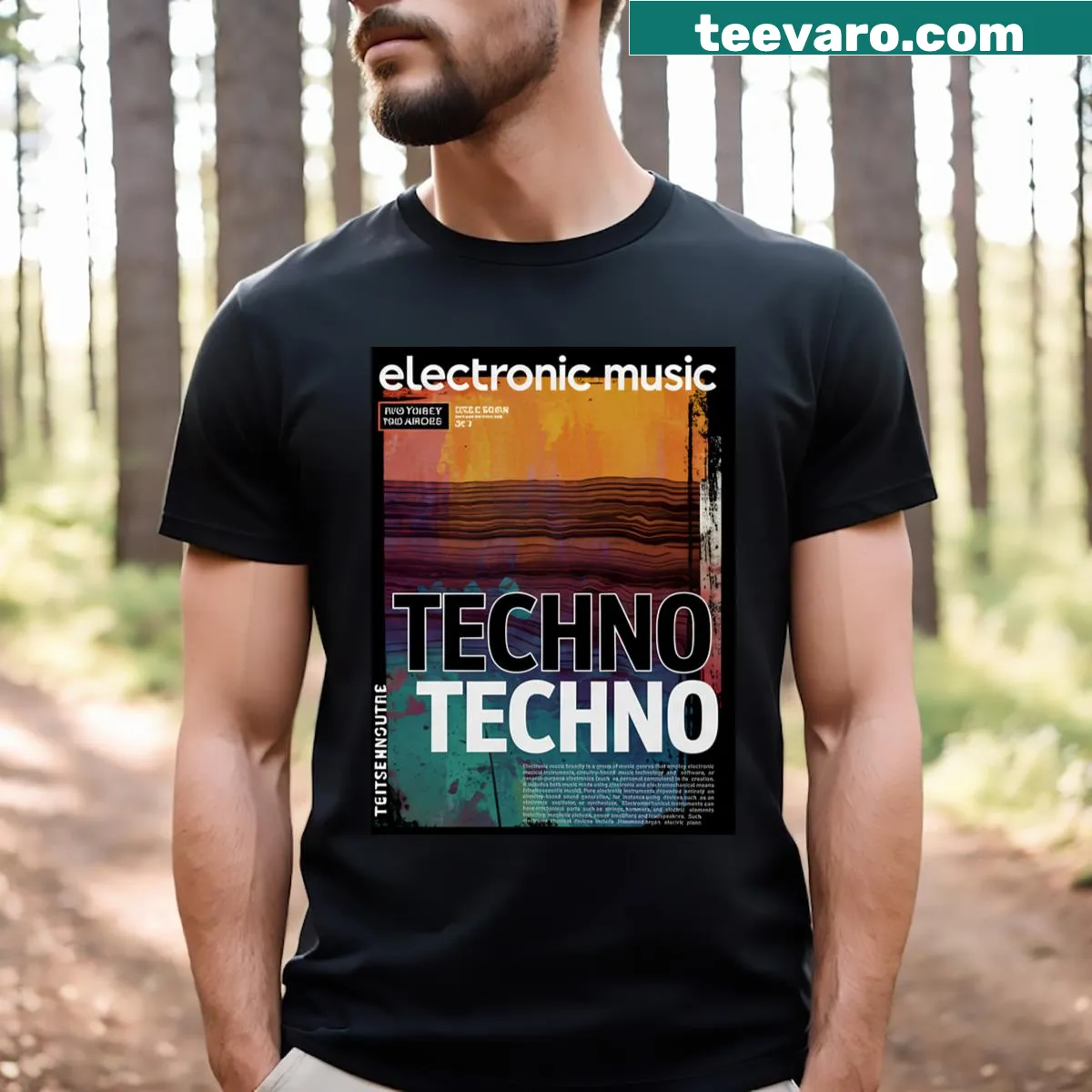 Bold typography T-shirt celebrating techno music