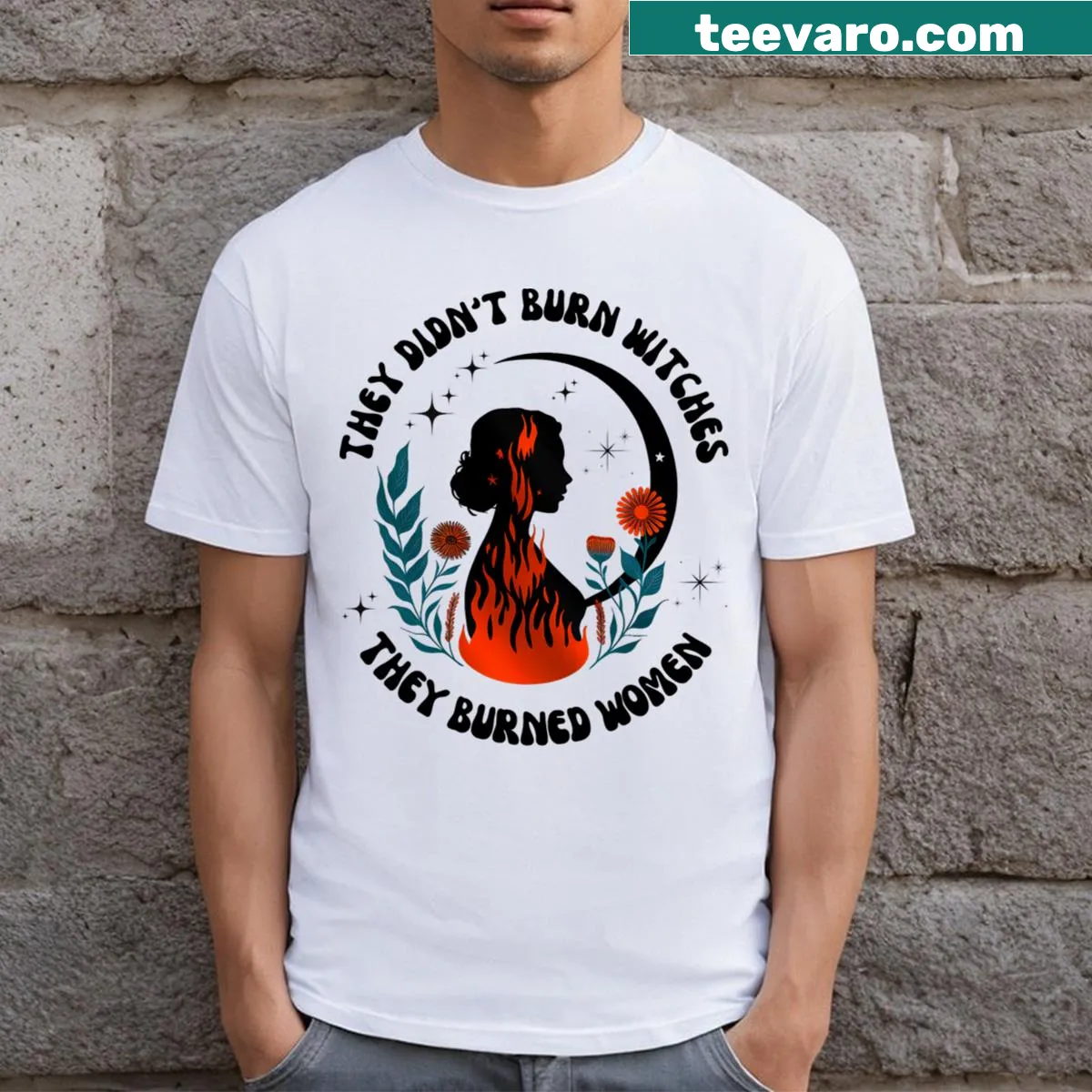 Feminist T-shirt with playful text about witches and empowerment