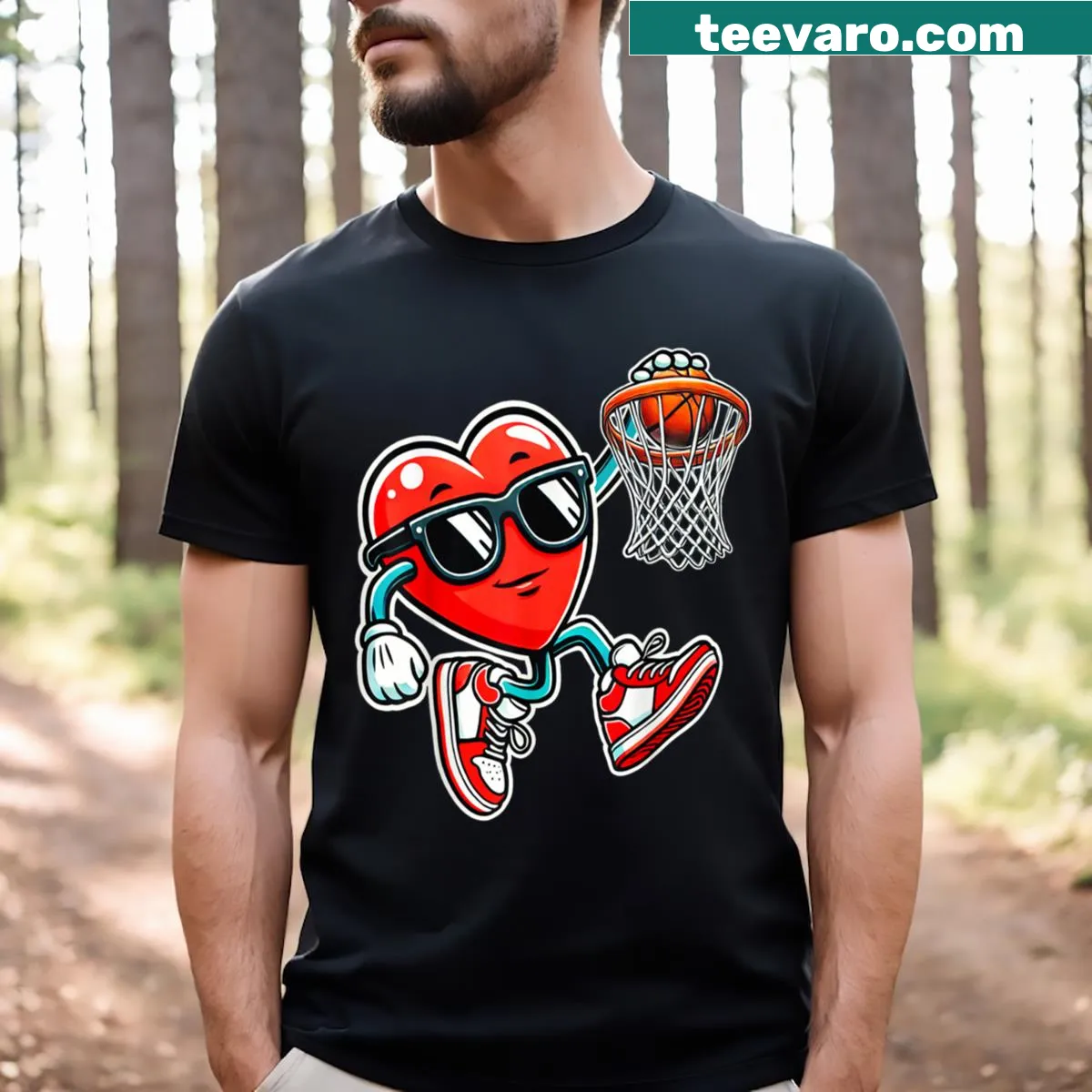 Basketball dunk graphic on Valentine's Day T-shirt