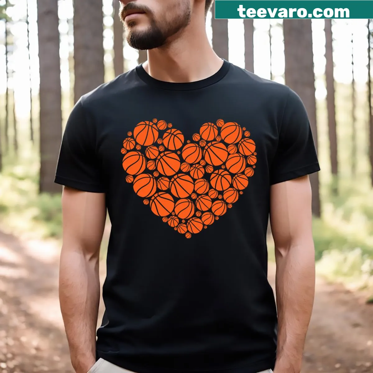 Playful design combining hearts and basketball on T-shirt