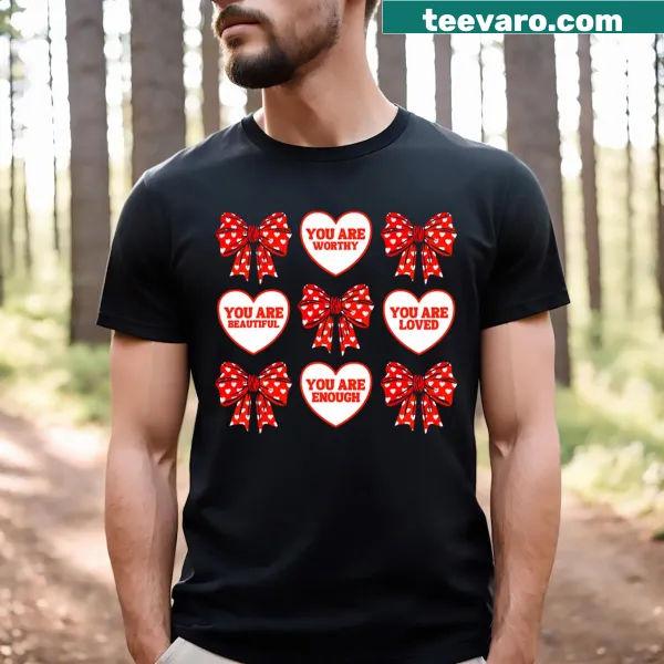 Cute retro bow and heart design on Valentine's Day T-shirt