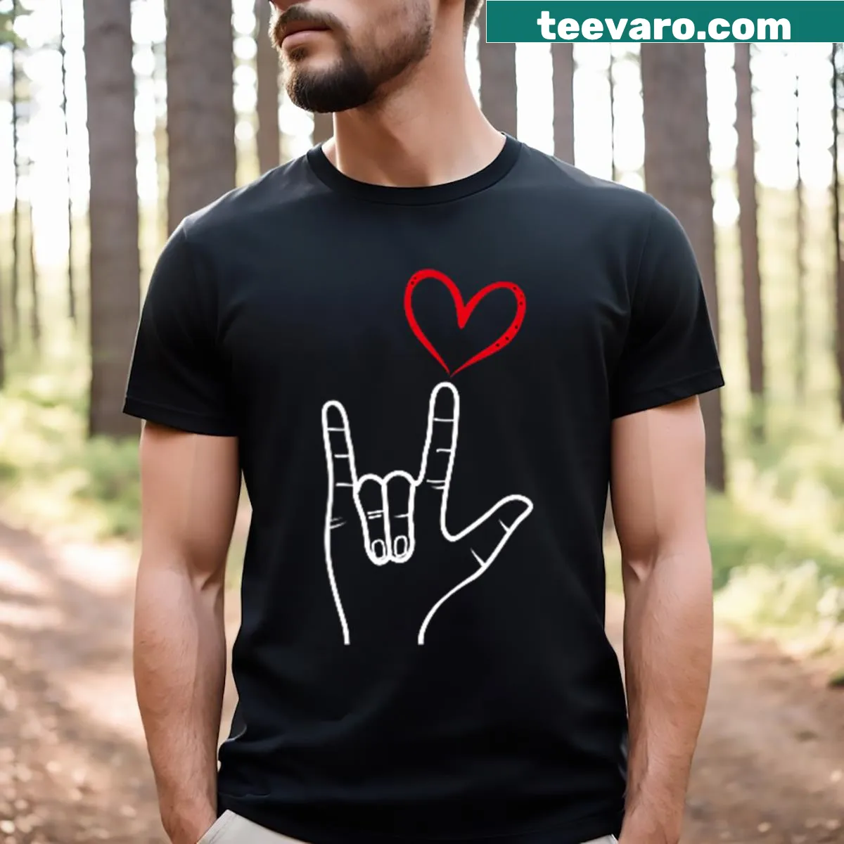 Kids and men's t-shirt with ASL hand sign for 'I Love You' and heart illustration