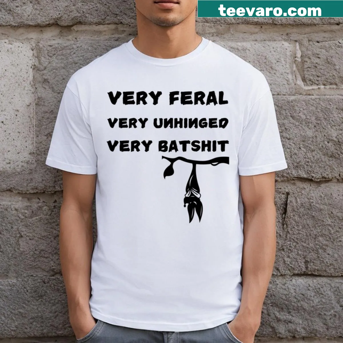 Distressed T-shirt featuring an upside down bat graphic