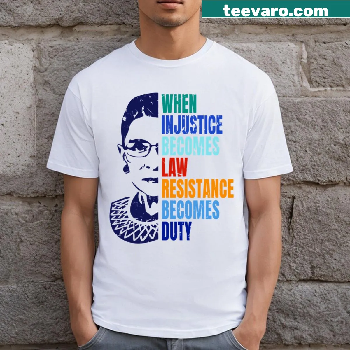 Political protest t-shirt featuring text about justice and resistance