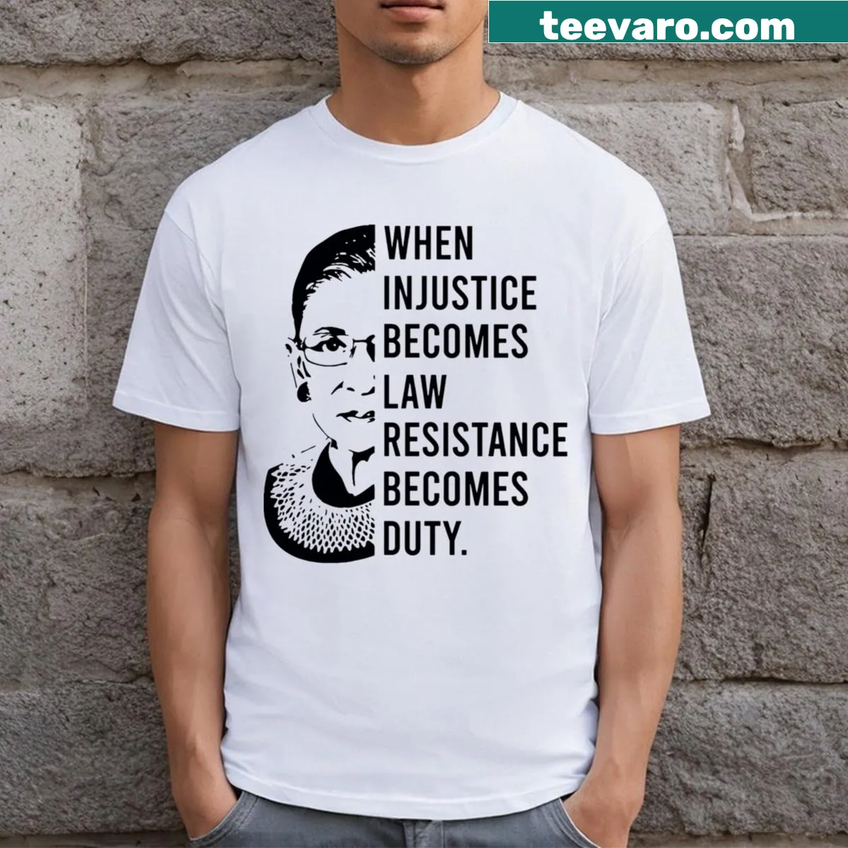 T-shirt featuring bold text about resistance against injustice