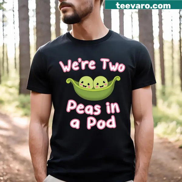 Cute illustration of two peas in a pod with cursive text