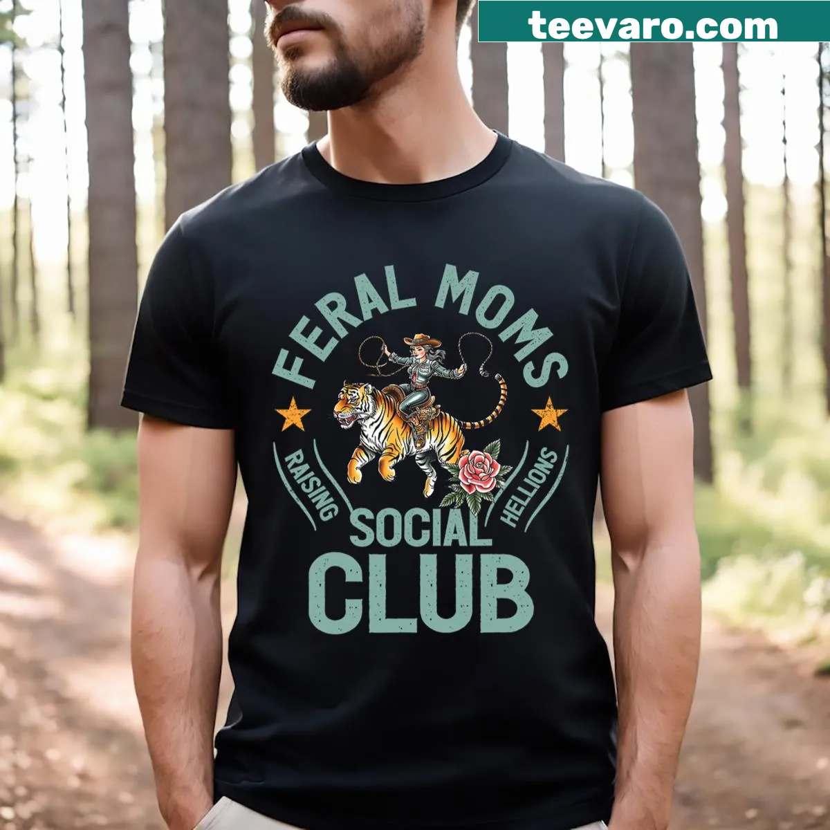 Trendy T-shirt for moms featuring 'Feral Moms Social Club' text