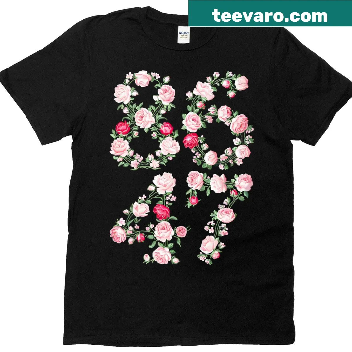 Retro t-shirt with '8647' design and floral graphic — on a men's t-shirt