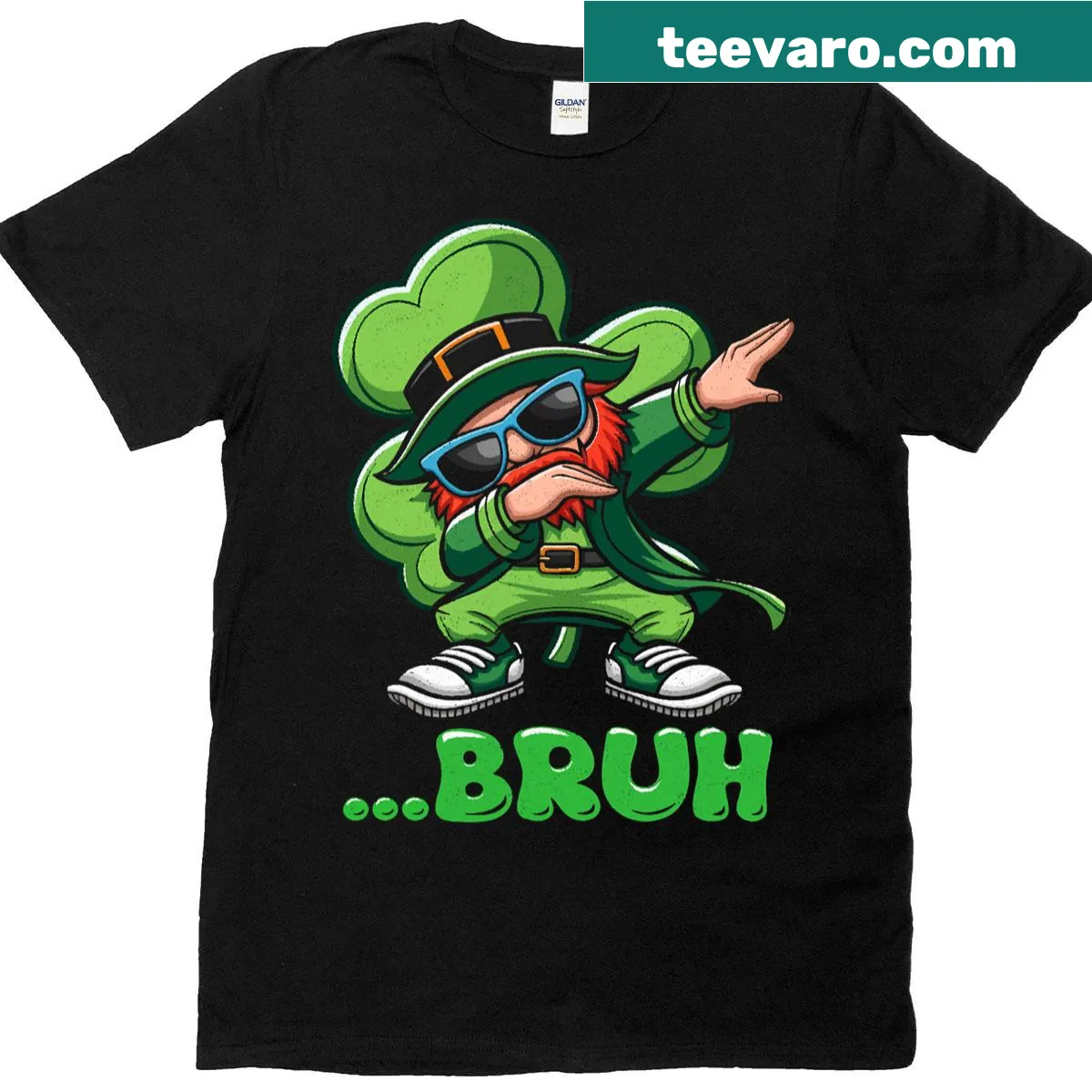 Funny Bruh Dab Leprechaun St. Patrick's Day t-shirt with a playful leprechaun graphic — on a men's t-shirt