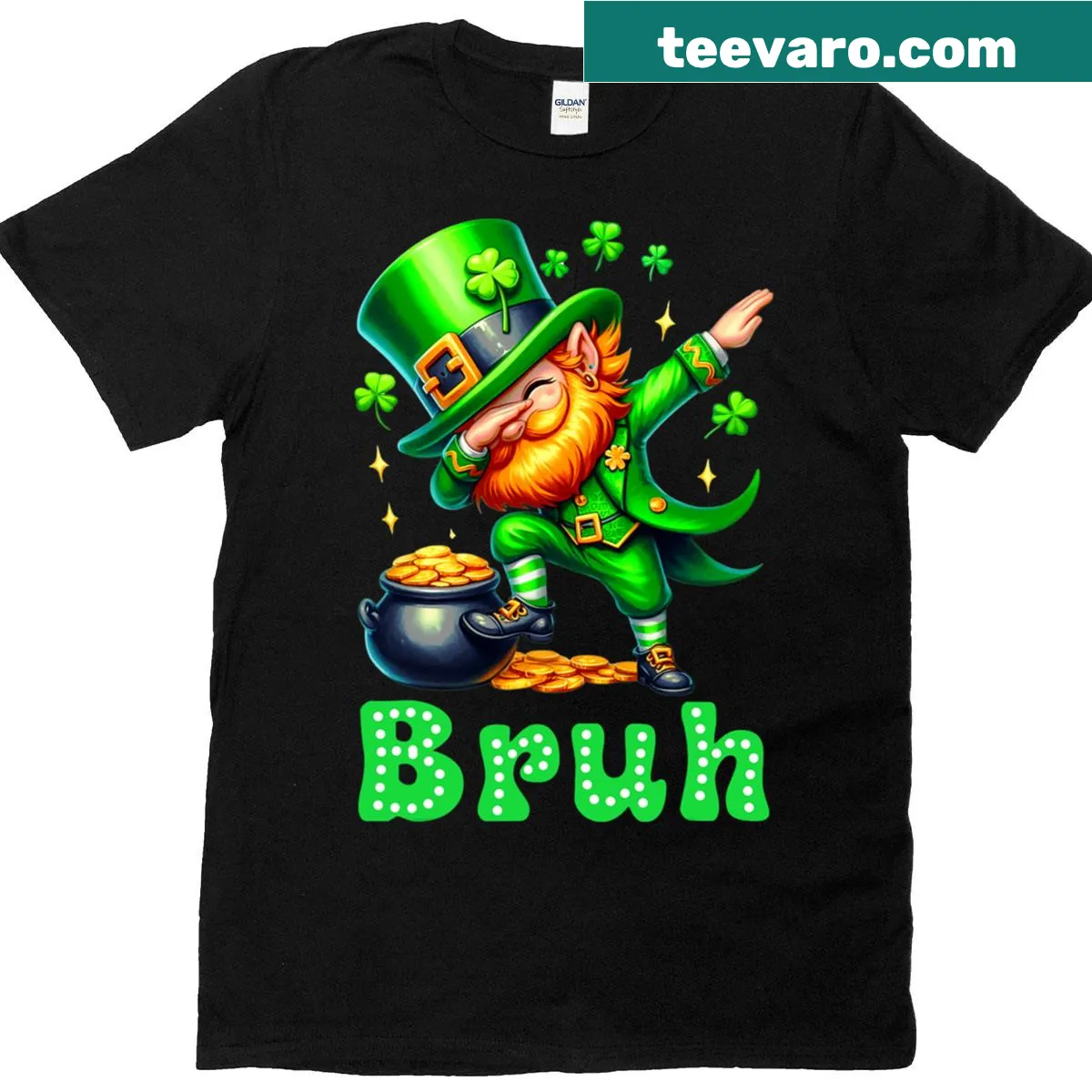 Funny Bruh Dabbing Leprechaun St. Patrick's Day t-shirt with a whimsical graphic — on a men's t-shirt