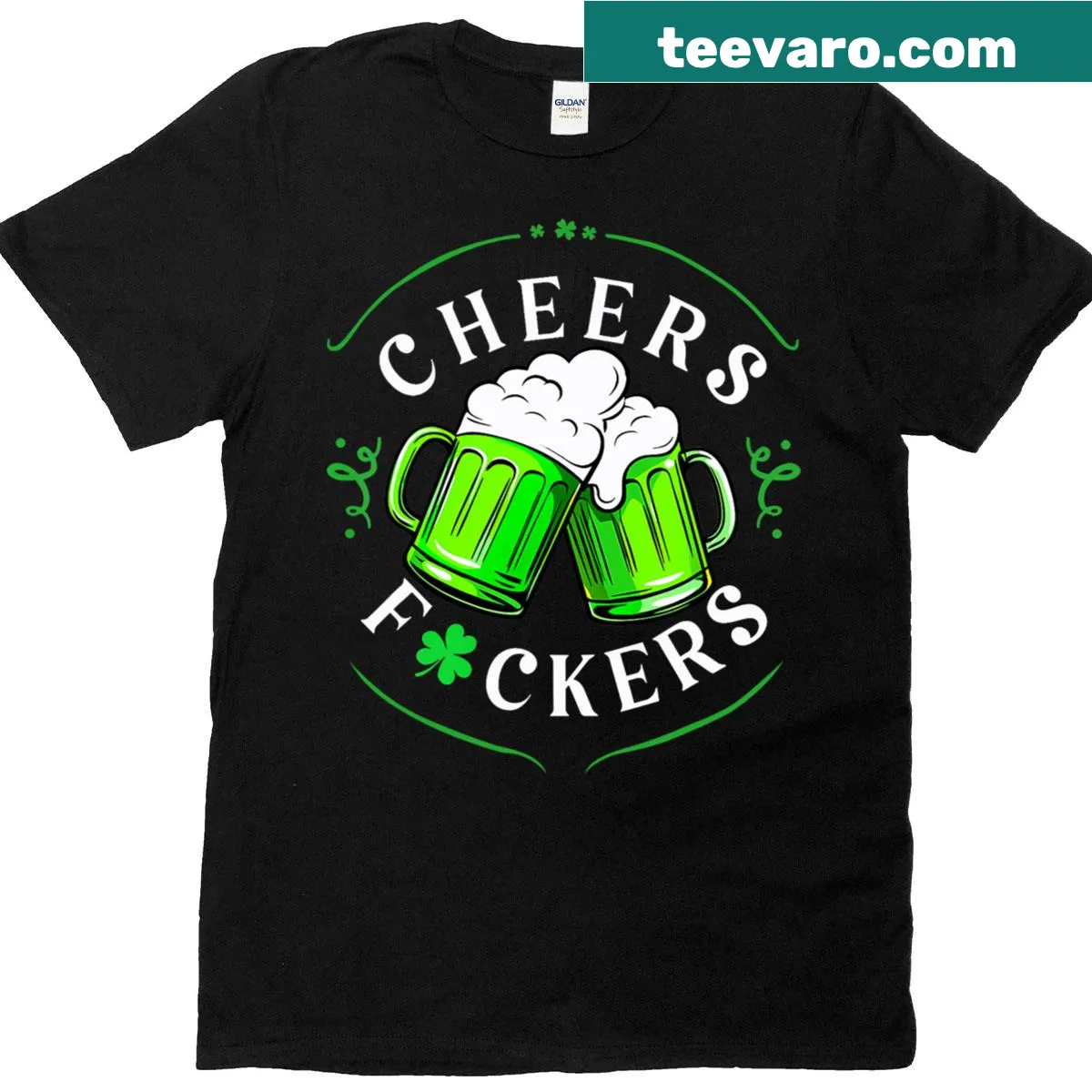 Funny St. Patrick's Day T-shirt with beer mugs and text — on a men's t-shirt
