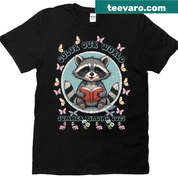 Funny raccoon design promoting summer reading
