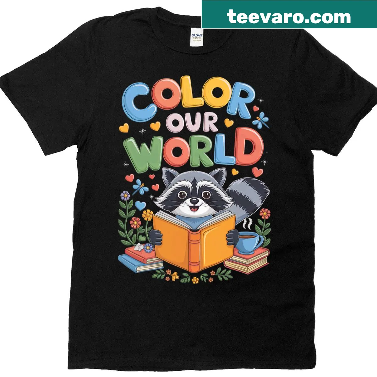 Funny raccoon t-shirt celebrating summer reading program with art design — on a men's t-shirt