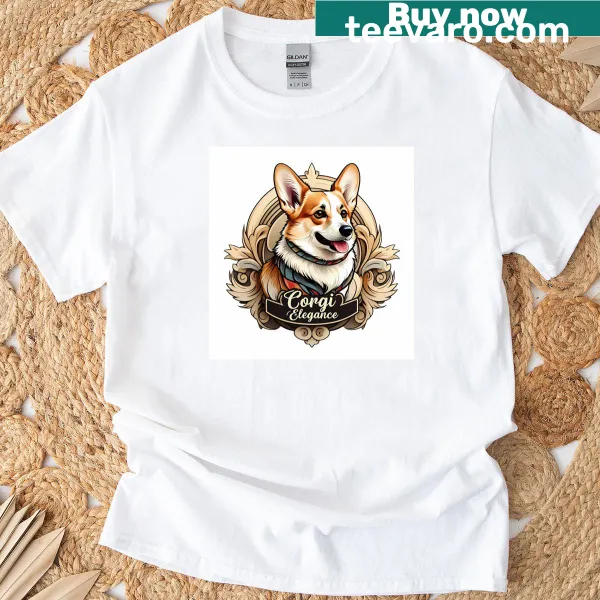 Elegant illustration of a corgi on a T-shirt