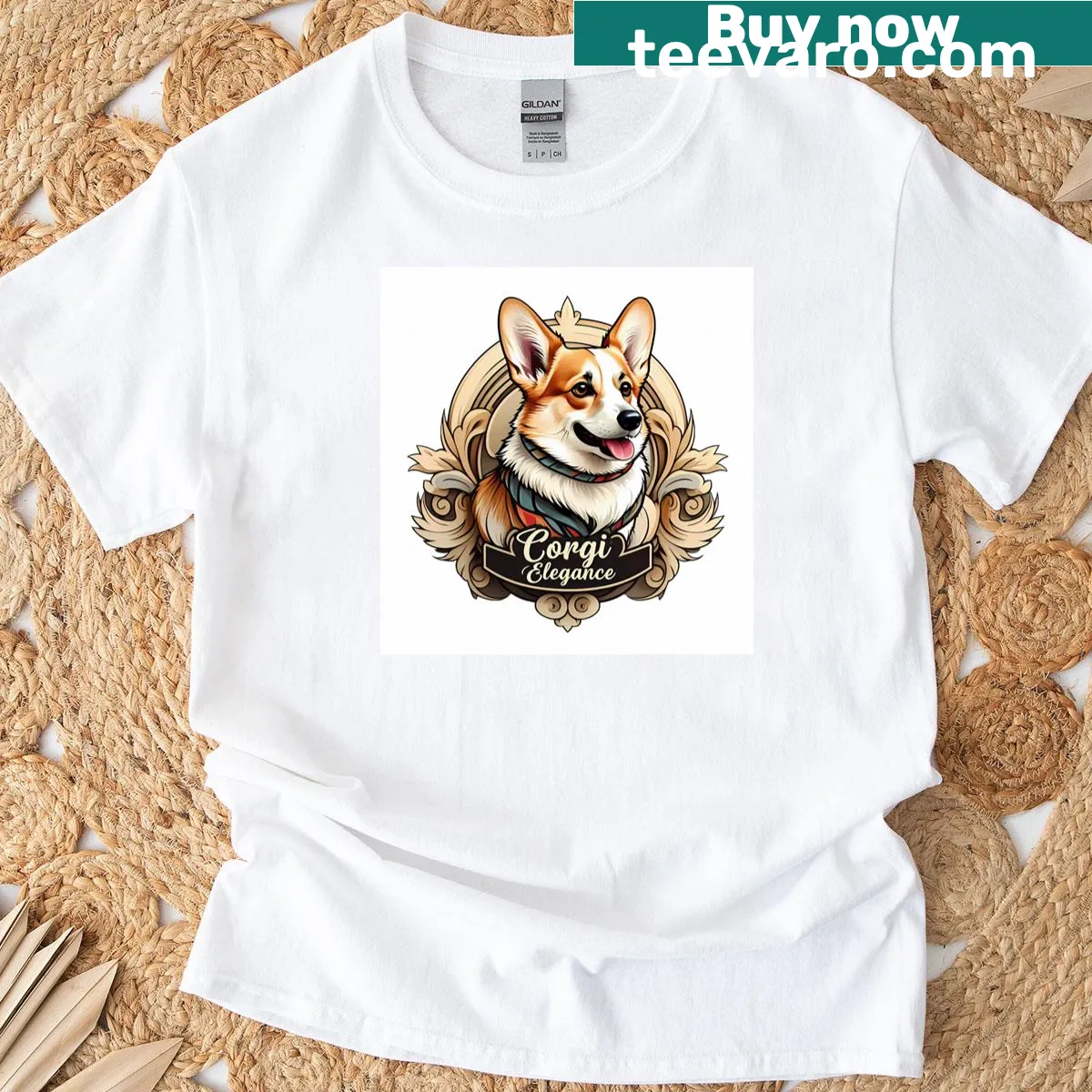 Elegant illustration of a corgi on a T-shirt — on a men's t-shirt