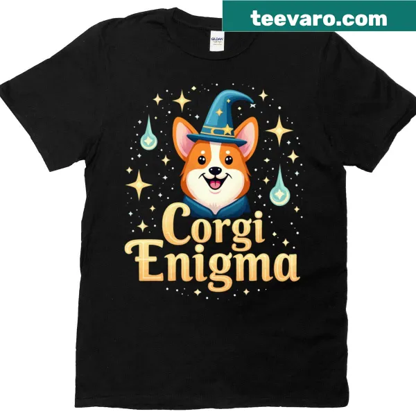 Mysterious corgi illustration on a unique t-shirt