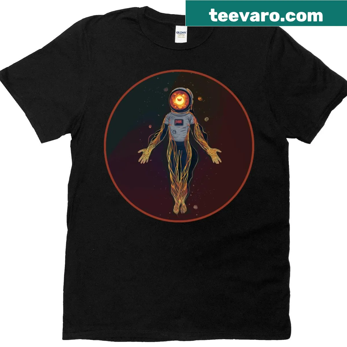 Astronaut illustration representing cosmic wanderer on a T-shirt — on a men's t-shirt