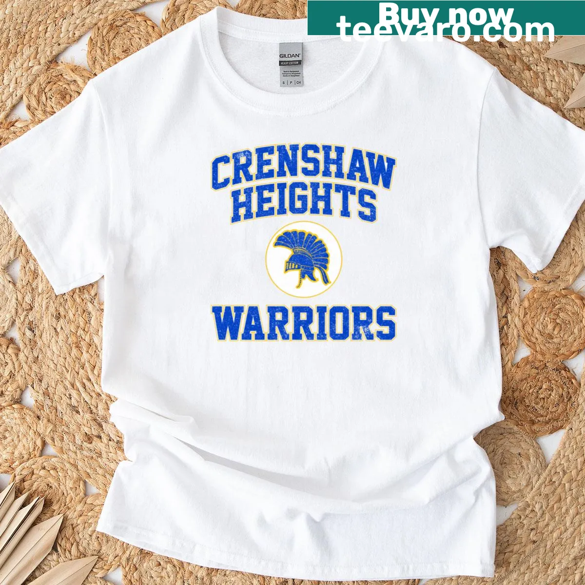 Crenshaw Heights Warriors T-shirt with bold team lettering — on a men's t-shirt