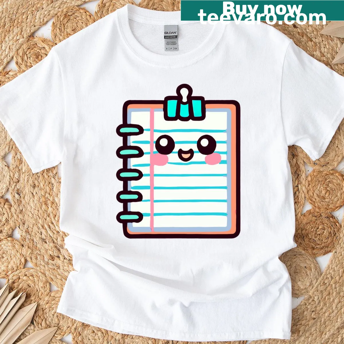Kawaii T-shirt featuring a cute clipboard character — on a men's t-shirt