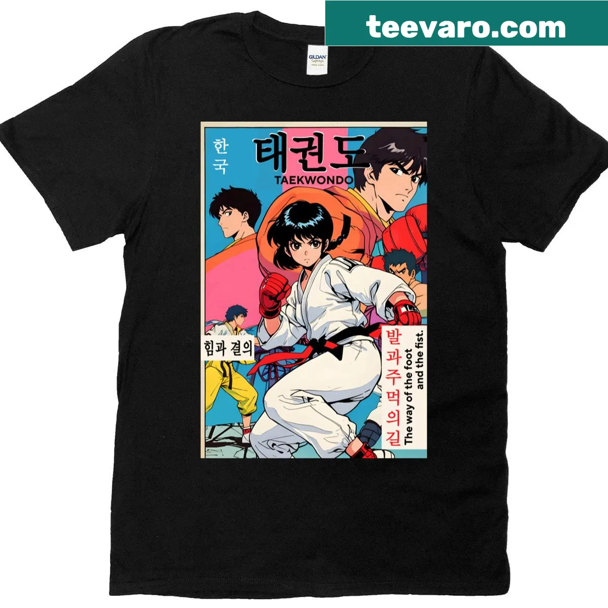 Adorable anime character in taekwondo uniform design. — on a men's t-shirt
