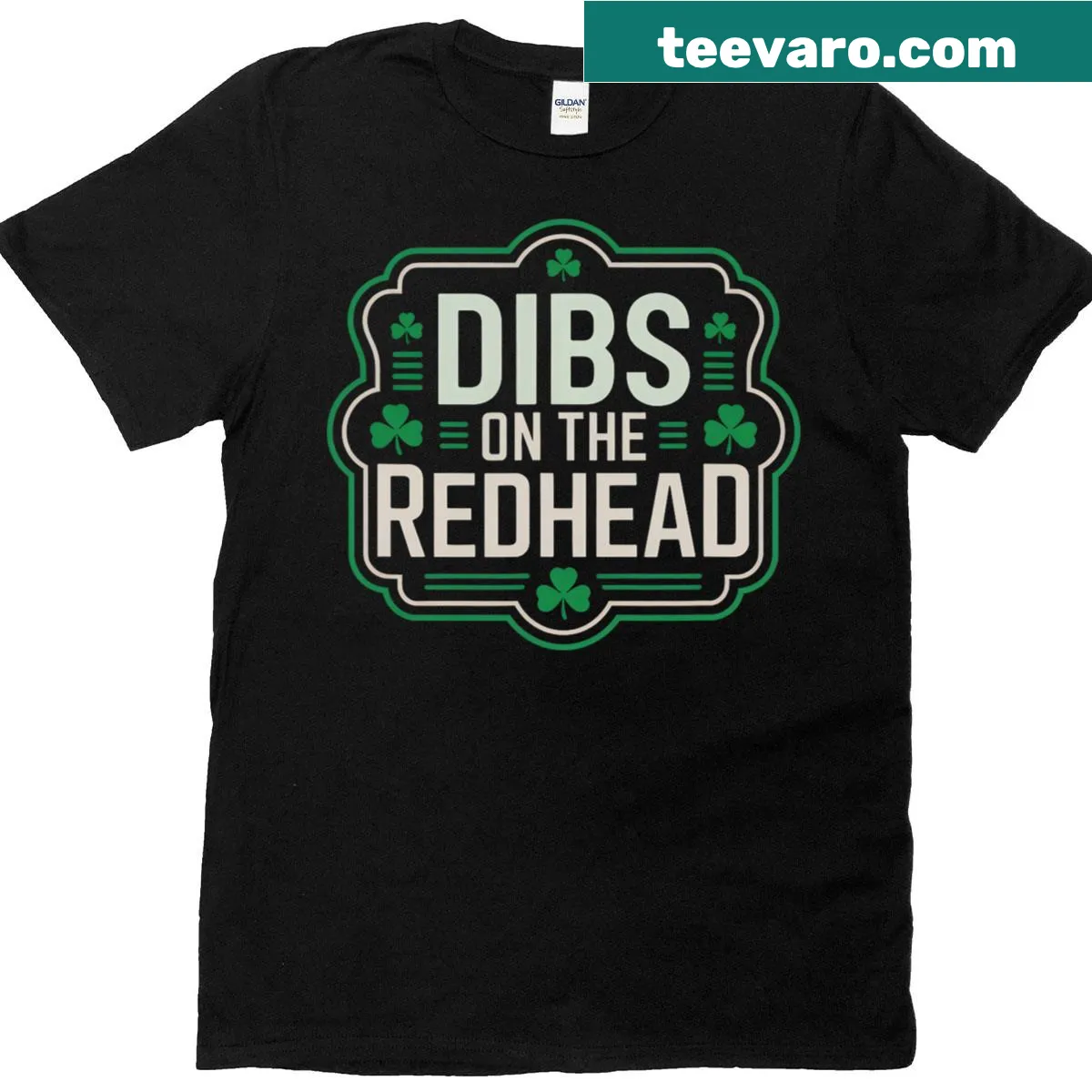 Funny St. Patrick's Day shirt with 'Dibs On The Redhead' and clover — on a men's t-shirt