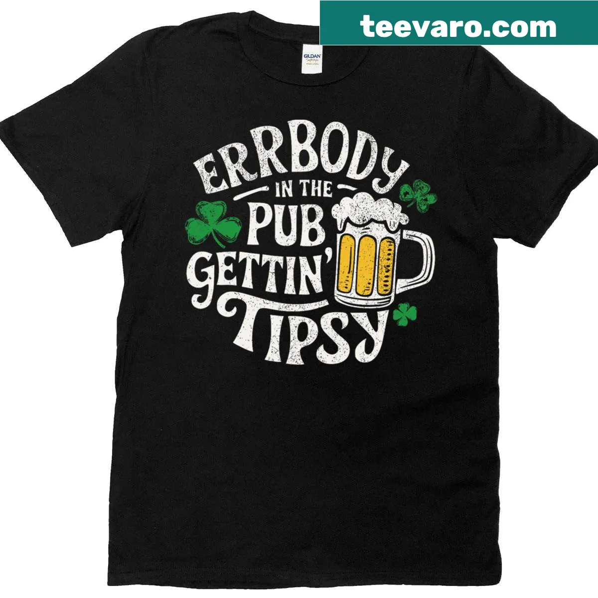 Humorous St. Patrick's Day T-shirt with text 'Everybody In The Pub Getting Tipsy' — on a men's t-shirt