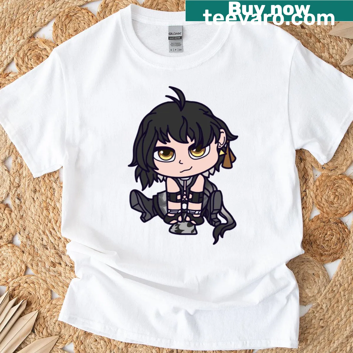 Charming chibi illustration on a fantasy-themed t-shirt — on a men's t-shirt