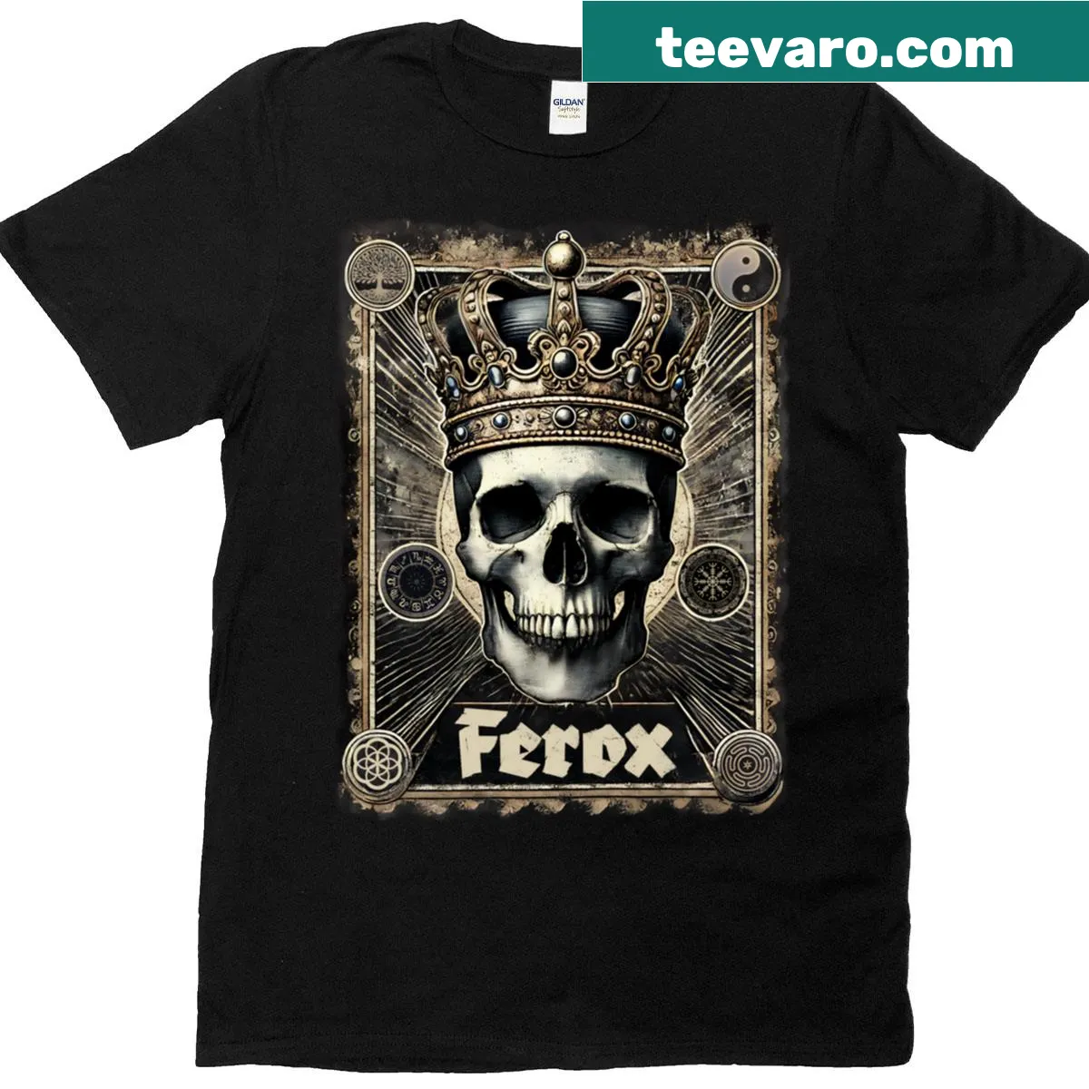 Edgy T-shirt featuring a crowned skull illustration — on a men's t-shirt