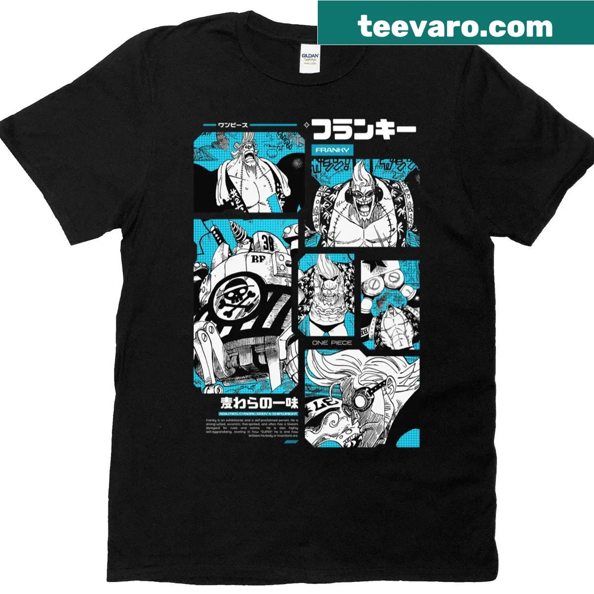 Manga panel T-shirt featuring Franky from One Piece. — on a men's t-shirt