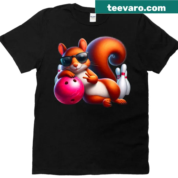 Funny squirrel bowling T-shirt with a humorous graphic