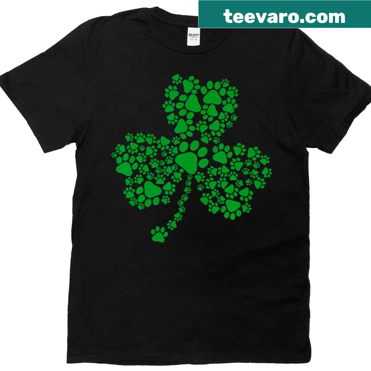Shamrock and dog paw print design for St. Patrick's Day — on a men's t-shirt