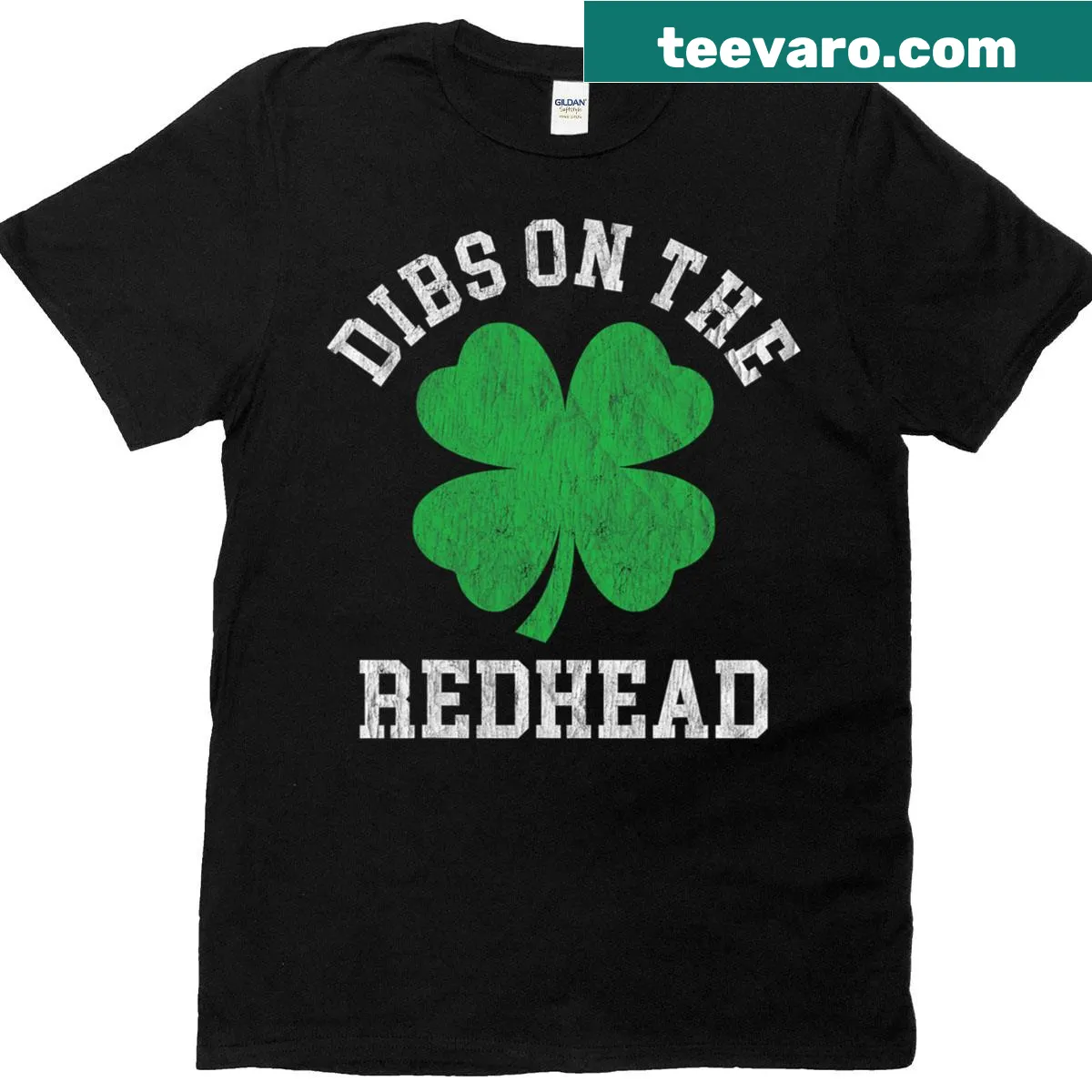 St. Patrick's Day t-shirt with shamrock and Dibs On The Redhead — on a men's t-shirt