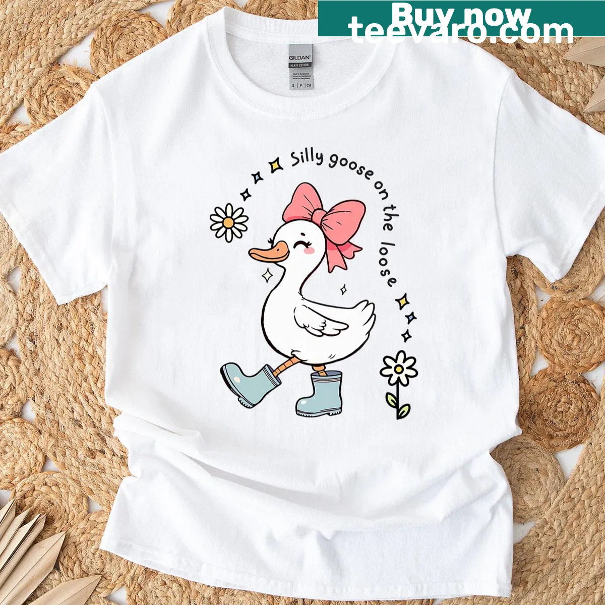 Playful silly goose graphic on a kids' t-shirt — on a men's t-shirt