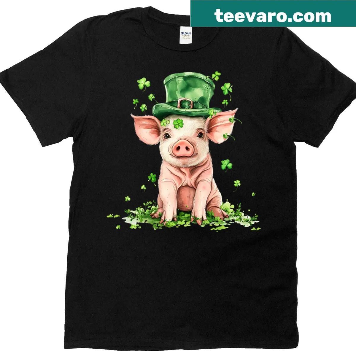 Cartoon pig graphic on a kids' St. Patrick's Day t-shirt — on a men's t-shirt