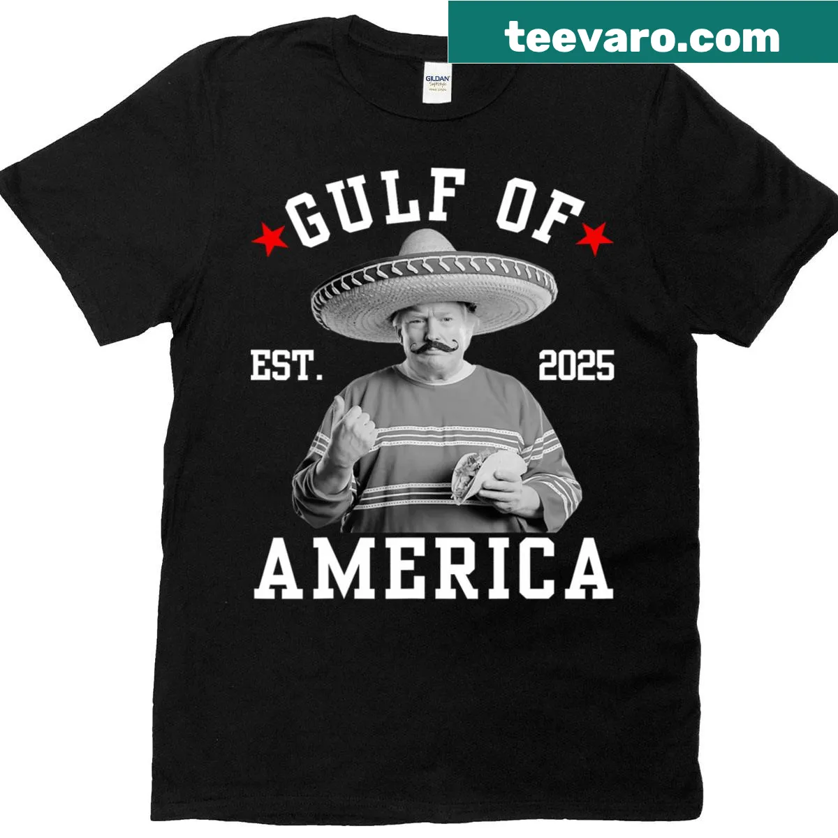 Humorous Mexican style graphic on a Trump-themed t-shirt — on a men's t-shirt